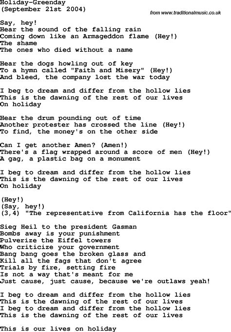 holiday lyrics|lyrics to holiday by green day.